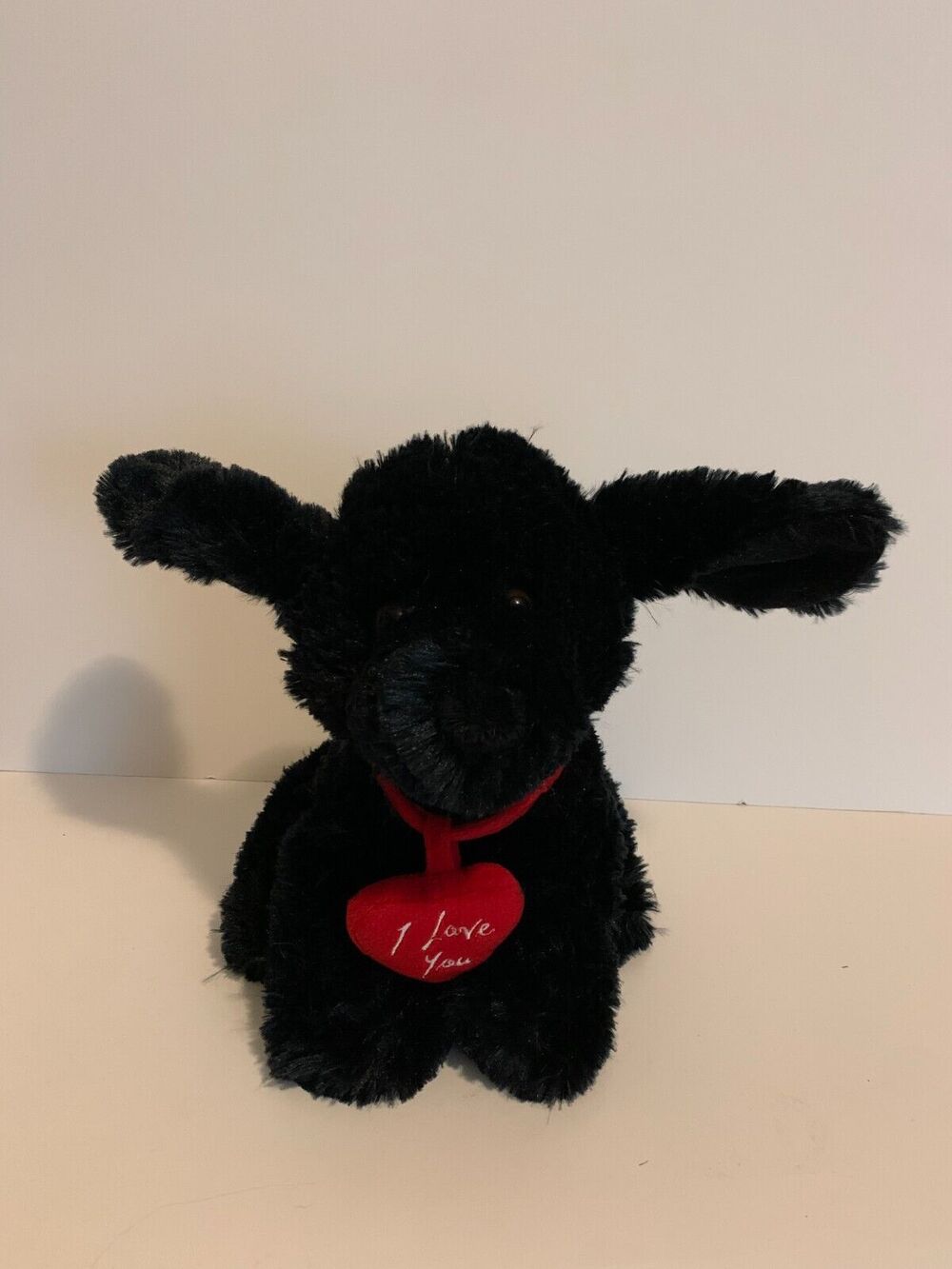 CHRISHA Black Puppy Dog Playful Plush Red Heart I Love You Collar Stuffed Animal